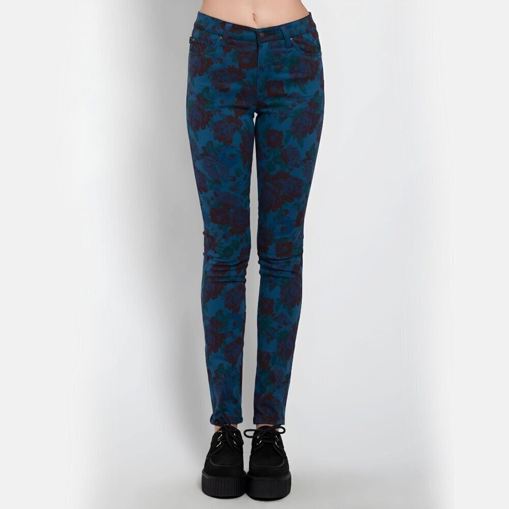 Tripp NYC ✦ Teal Floral Skinny Jeans ✦ Black Gothic Print High Rise Stretch 26